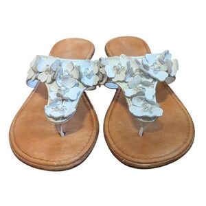 Italian Shoemakers White Leather Floral Wedge Thong Sandals Womens 8 Italy